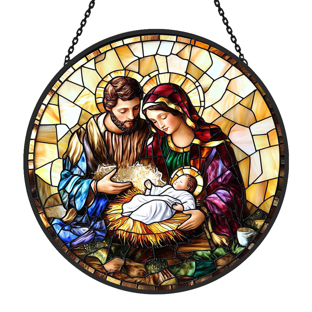 Nativity Scene Sun Catcher Decoration Stained Glass Window Hanging