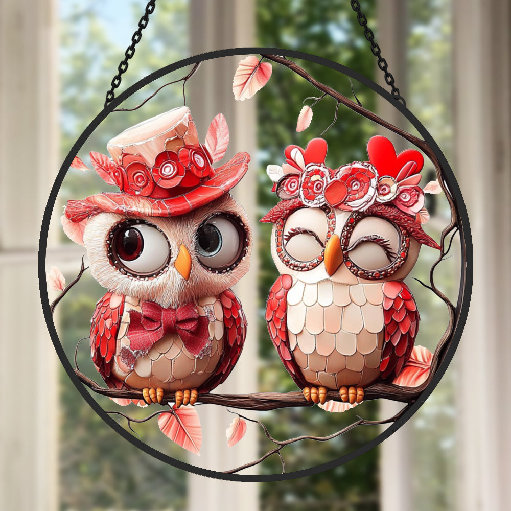 A Pair of Lovebird Sun Catcher Decoration Stained Glass Window Hanging