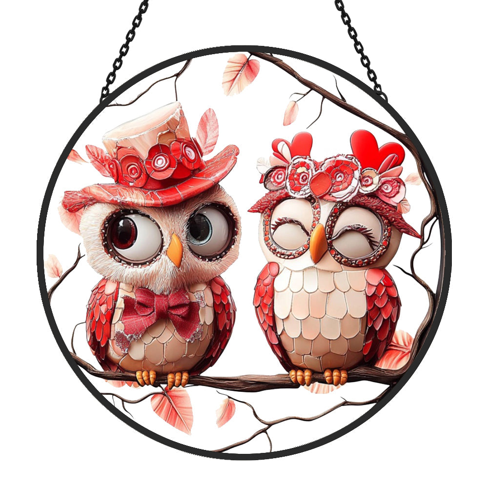 A Pair of Lovebird Sun Catcher Decoration Stained Glass Window Hanging