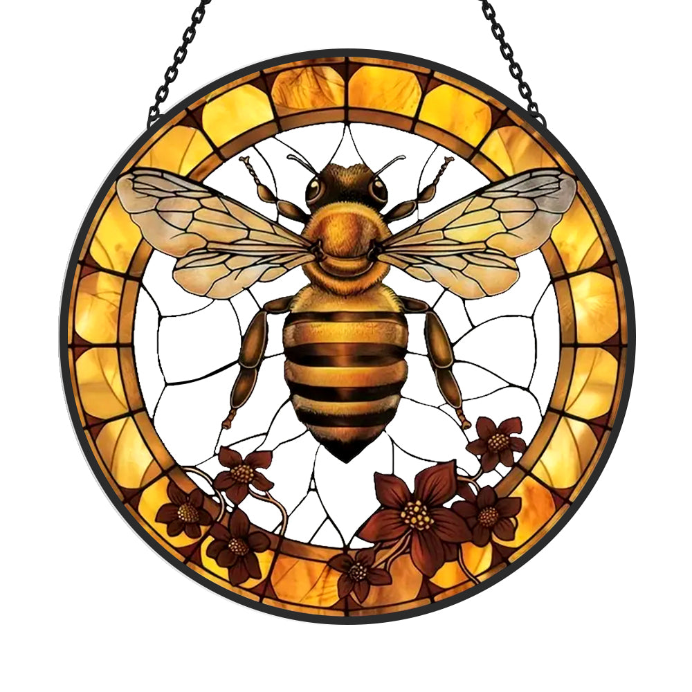 Bee and Floral Sun Catcher Decoration Stained Glass Window Hanging