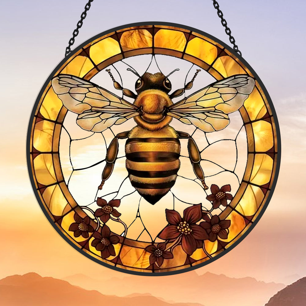 Bee and Floral Sun Catcher Decoration Stained Glass Window Hanging