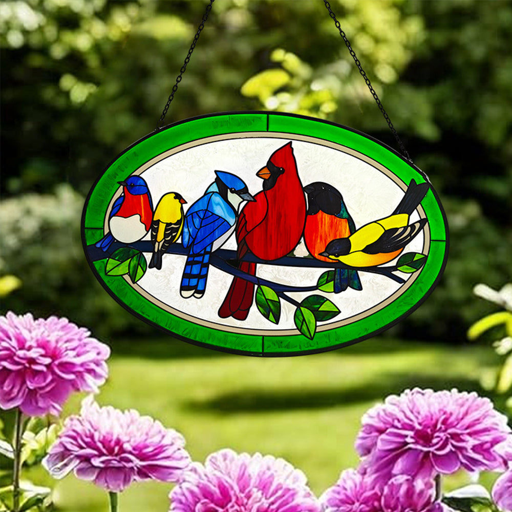 Birds Sun Catcher Decoration Stained Glass Window Hanging