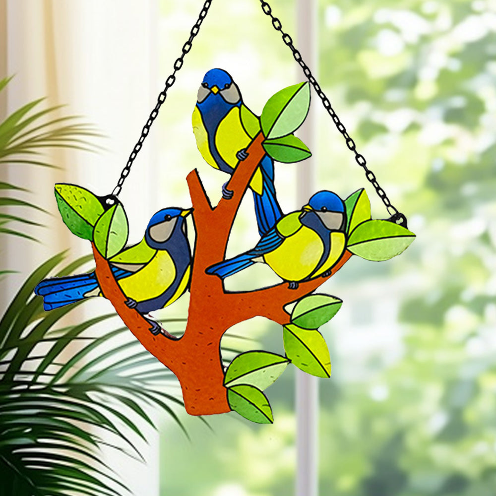 Birds Sun Catcher Decoration Stained Glass Window Hanging