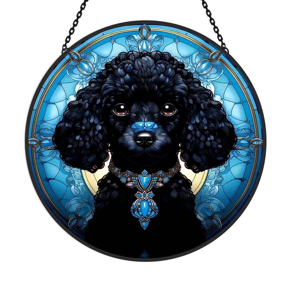 Black Poodle Sun Catcher Decoration Stained Glass Window Hanging