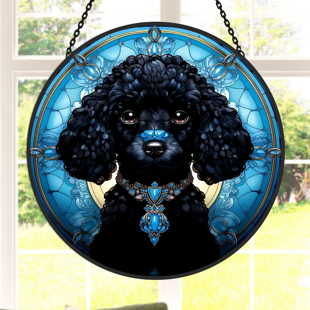 Black Poodle Sun Catcher Decoration Stained Glass Window Hanging