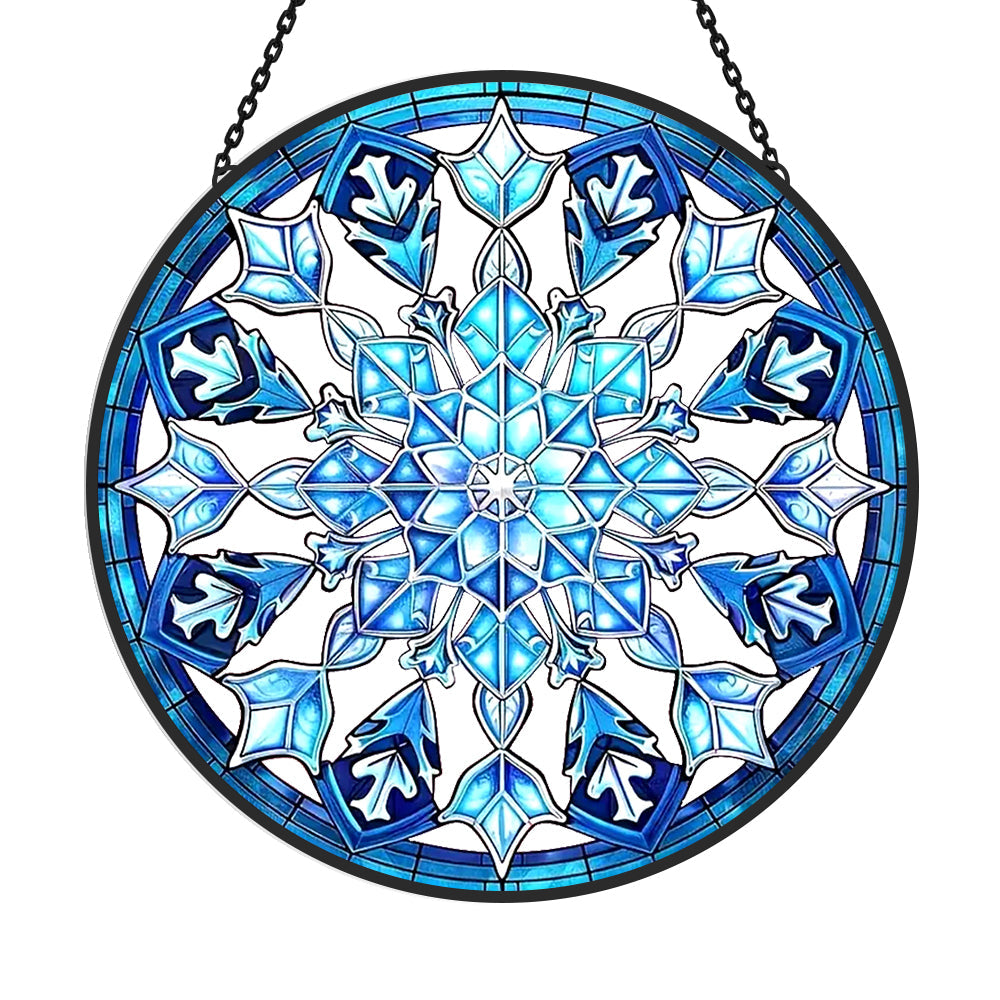 Blue and White Snowflake Sun Catcher Decoration Stained Glass Window Hanging