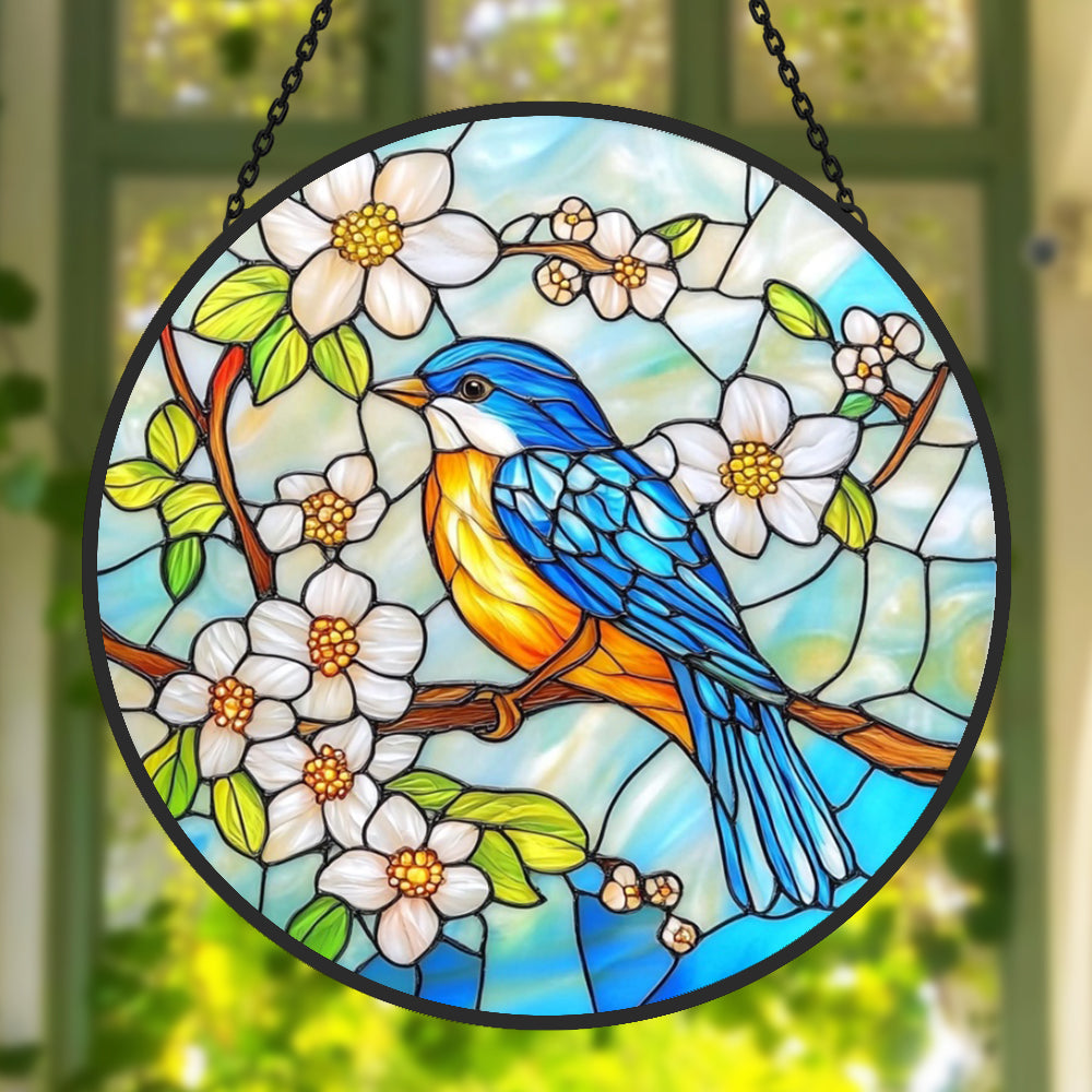 Blue Bird Sun Catcher Decoration Stained Glass Window Hanging