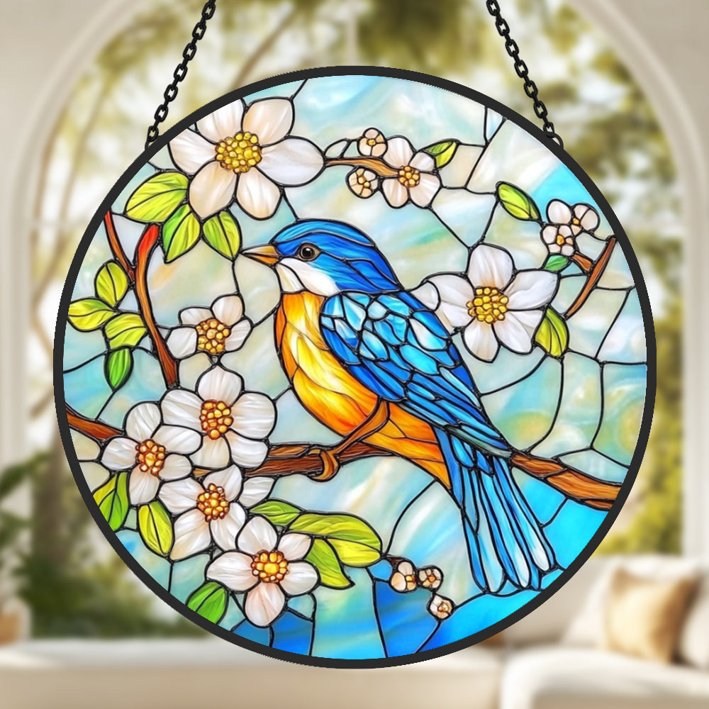 Blue Bird Sun Catcher Decoration Stained Glass Window Hanging