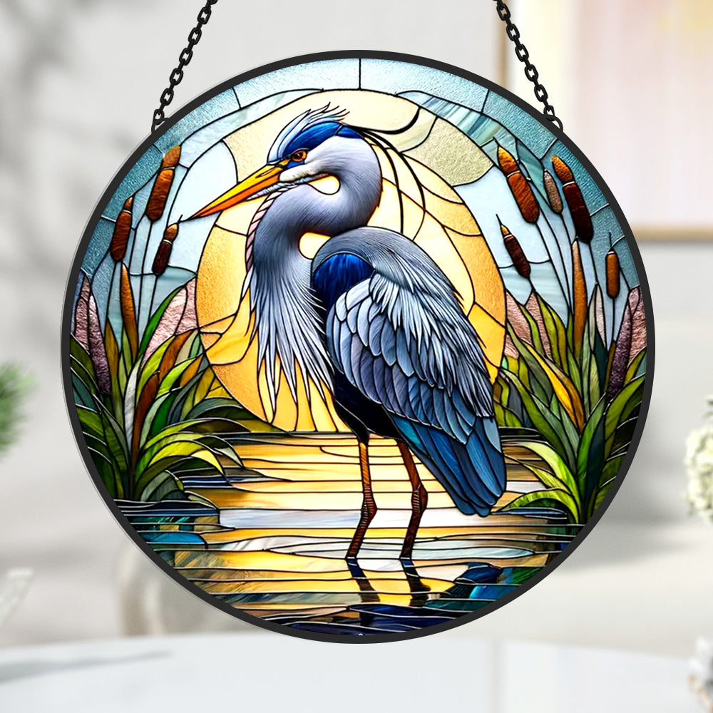 Blue Heron Sun Catcher Decoration Stained Glass Window Hanging