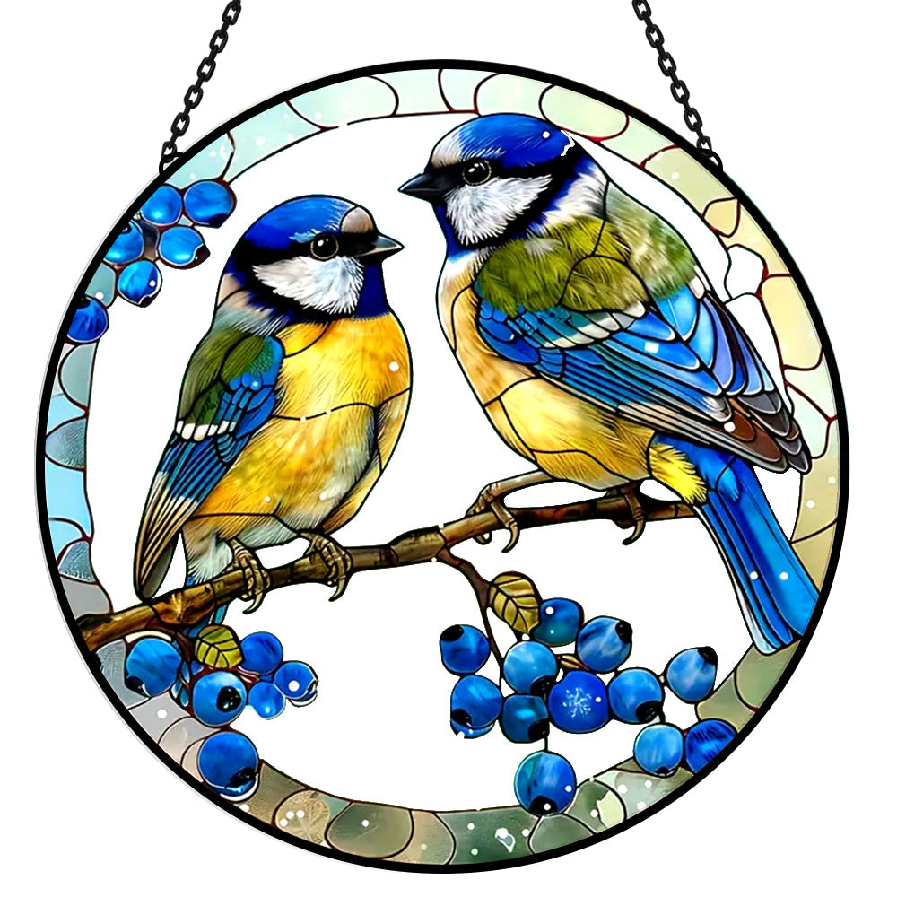 Blue Jay Sun Catcher Decoration Stained Glass Window Hanging