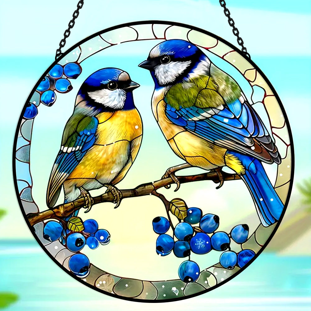 Blue Jay Sun Catcher Decoration Stained Glass Window Hanging