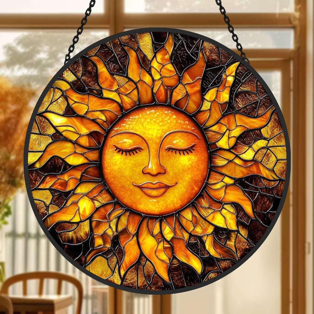 Bright Sun Face Sun Catcher Decoration Stained Glass Window Hanging