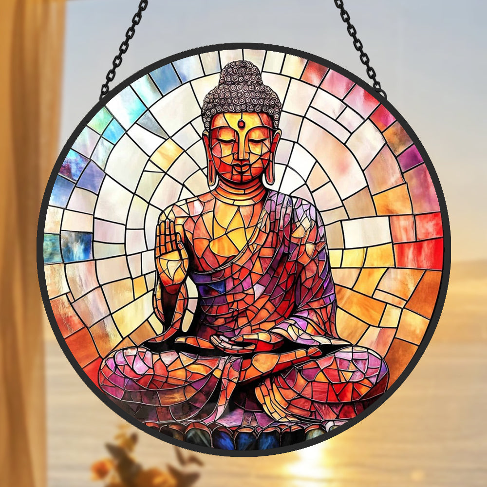 Buddha Sun Catcher Decoration Stained Glass Window Hanging