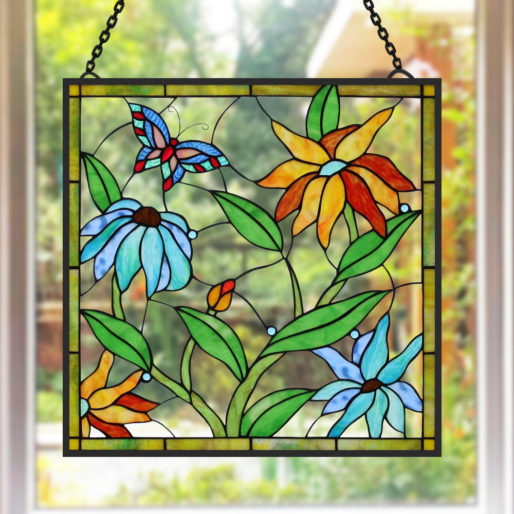 Butterflies and Flowers Sun Catcher Decoration Stained Glass Window Hanging