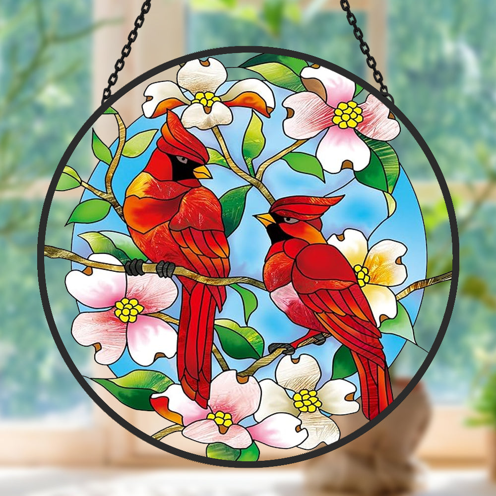 Cardinal Sun Catcher Decoration Stained Glass Window Hanging