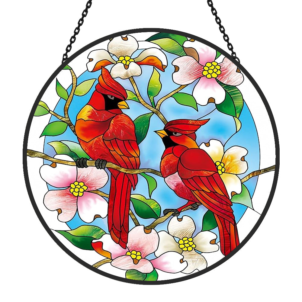 Cardinal Sun Catcher Decoration Stained Glass Window Hanging