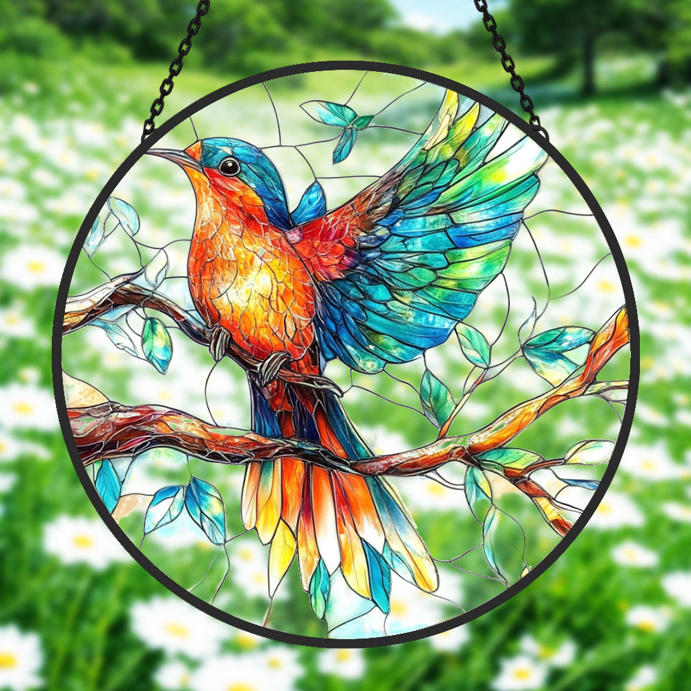 Charming Robin Bird Sun Catcher Decoration Stained Glass Window Hanging