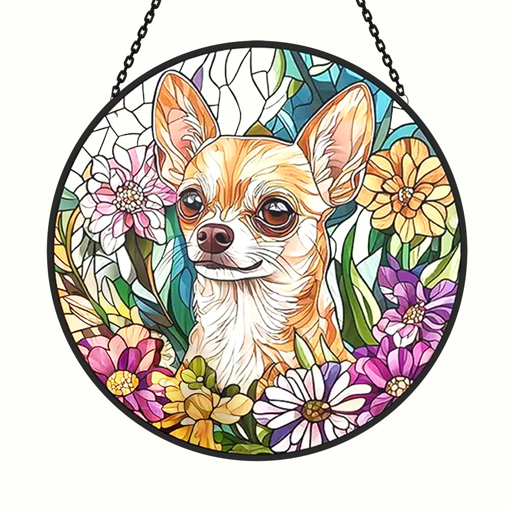 Chihuahua Sun Catcher Decoration Stained Glass Window Hanging
