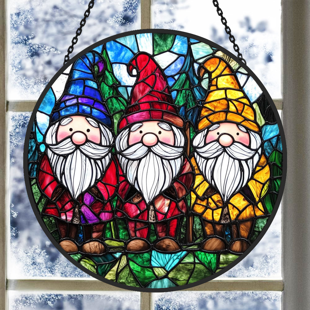 Christmas Gnome Sun Catcher Decoration Stained Glass Window Hanging