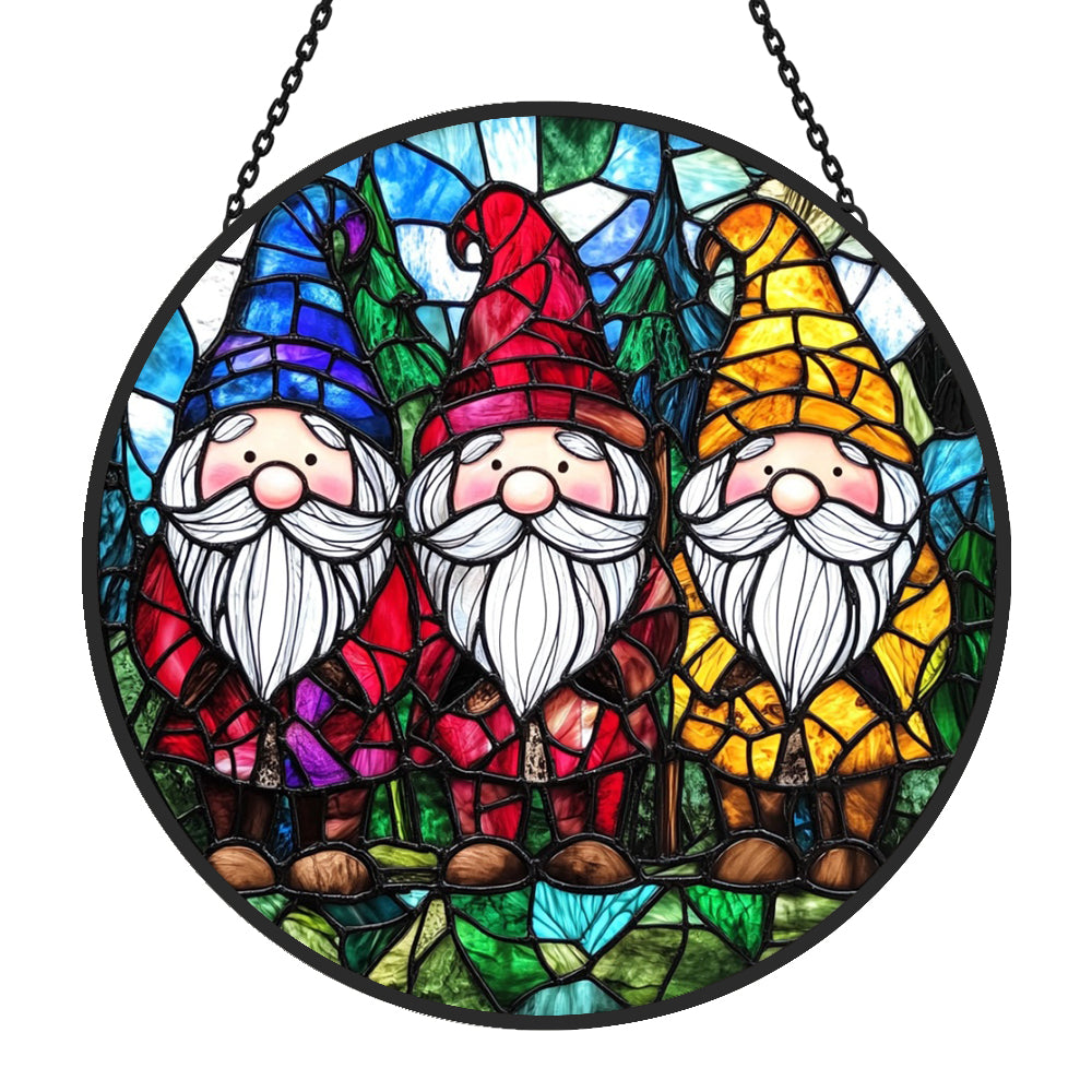 Christmas Gnome Sun Catcher Decoration Stained Glass Window Hanging