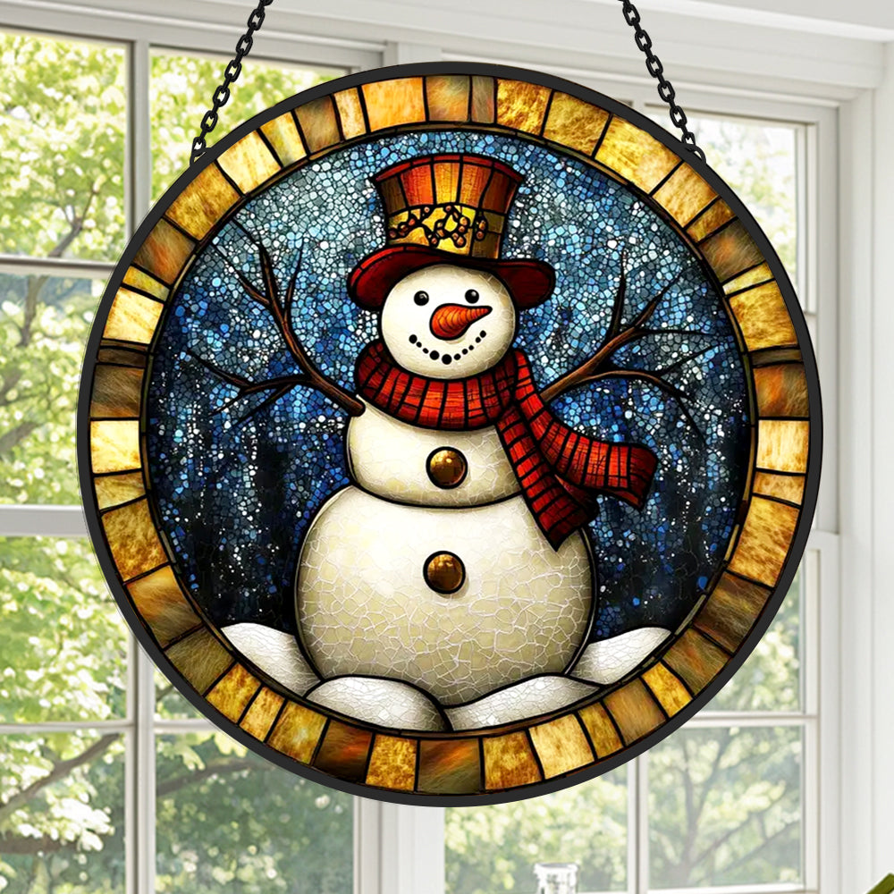 Christmas Snowman Sun Catcher Decoration Stained Glass Window Hanging