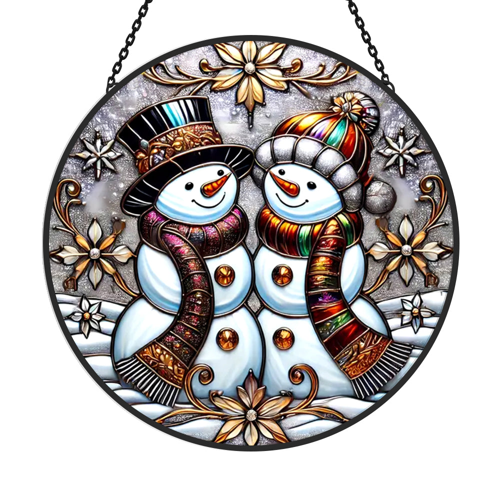 Christmas Snowmen Sun Catcher Decoration Stained Glass Window Hanging