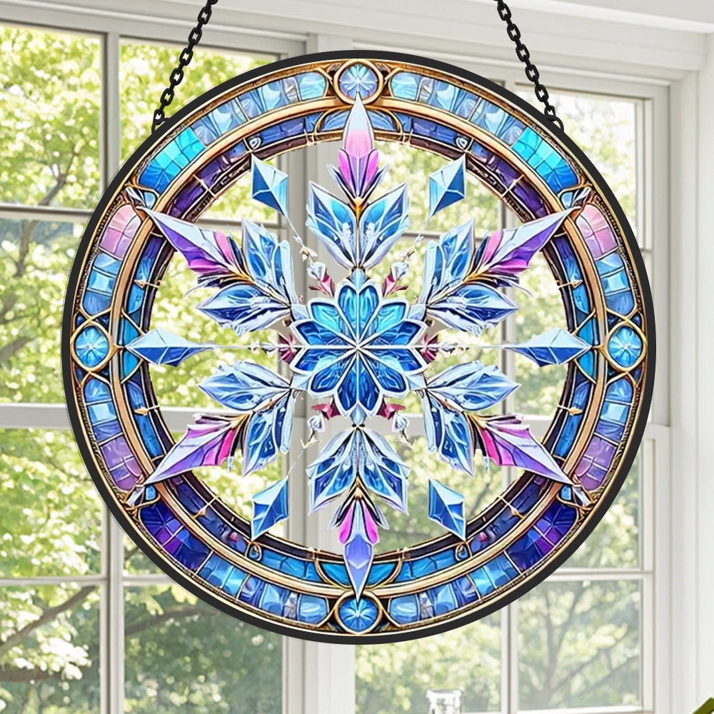 Christmas Translucent Snowflake Sun Catcher Decoration Stained Glass Window Hanging