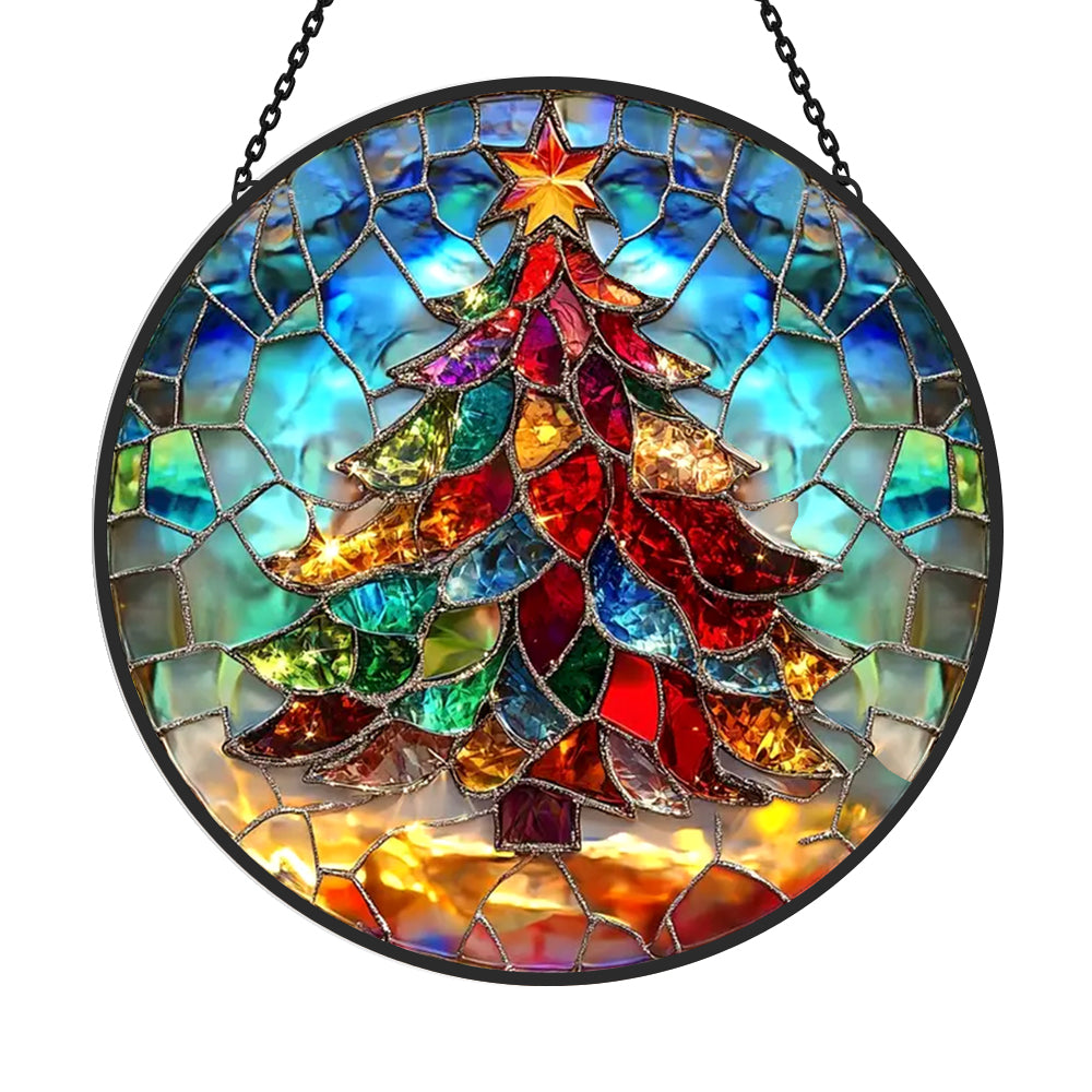 Christmas Tree Sun Catcher Decoration Stained Glass Window Hanging
