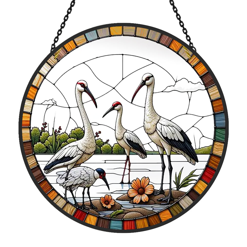 Crane Sun Catcher Decoration Stained Glass Window Hanging