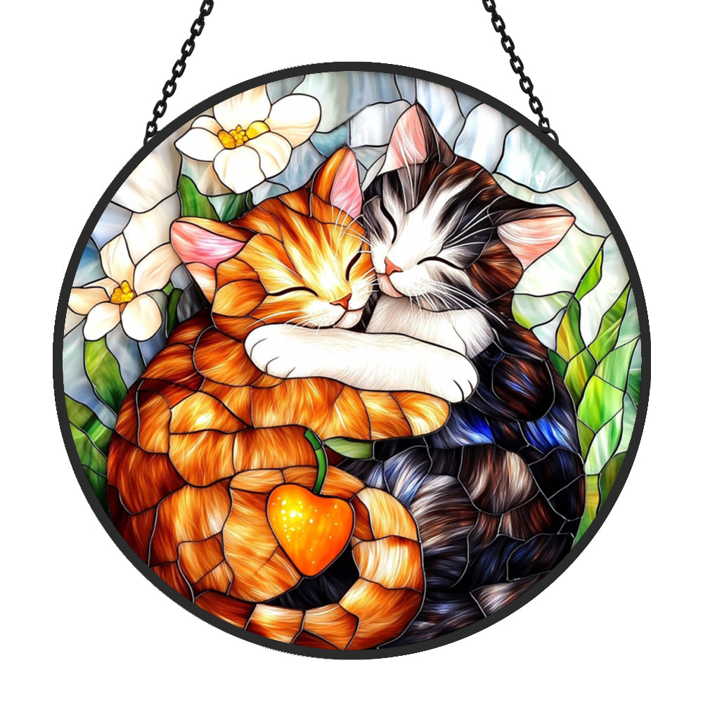 Cute Cat Sun Catcher Decoration Stained Glass Window Hanging