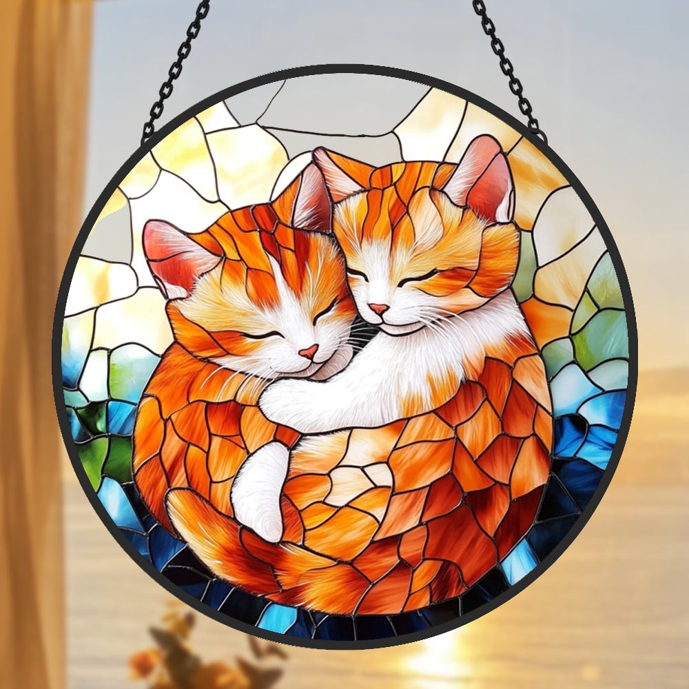 Cute Cat Sun Catcher Decoration Stained Glass Window Hanging