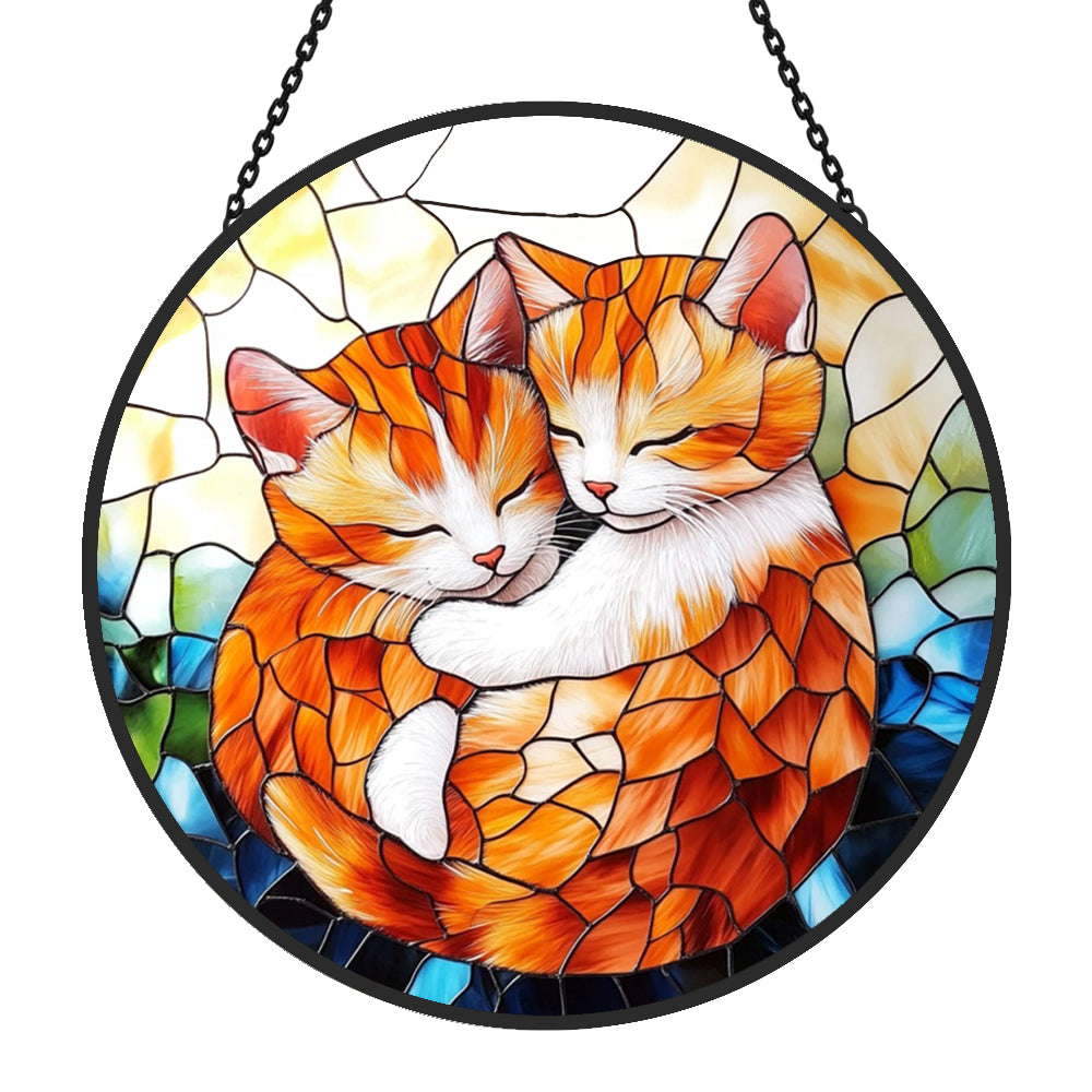 Cute Cat Sun Catcher Decoration Stained Glass Window Hanging