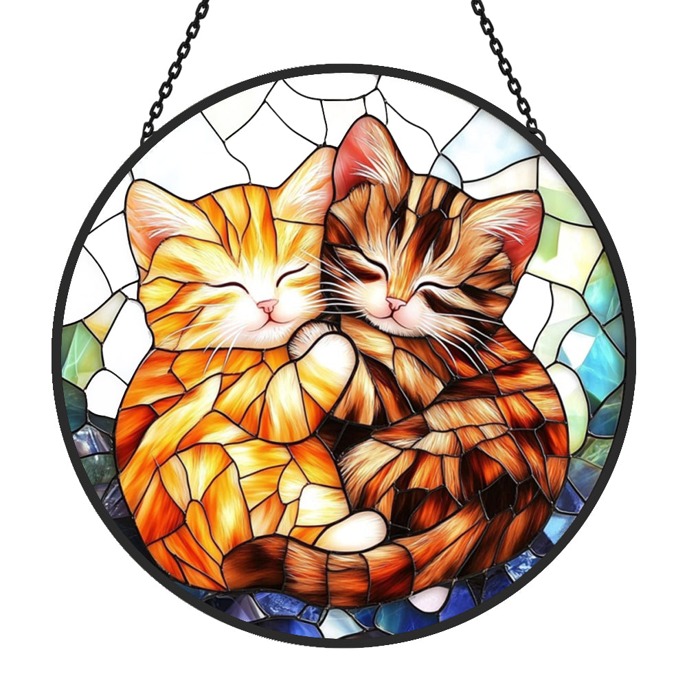 Cute Cat Sun Catcher Decoration Stained Glass Window Hanging