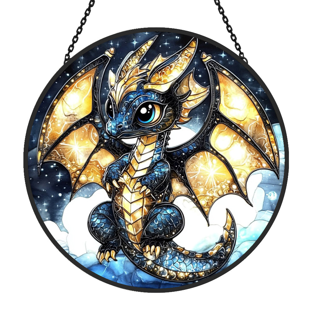 Cute Western Dragon Sun Catcher Decoration Stained Glass Window Hanging