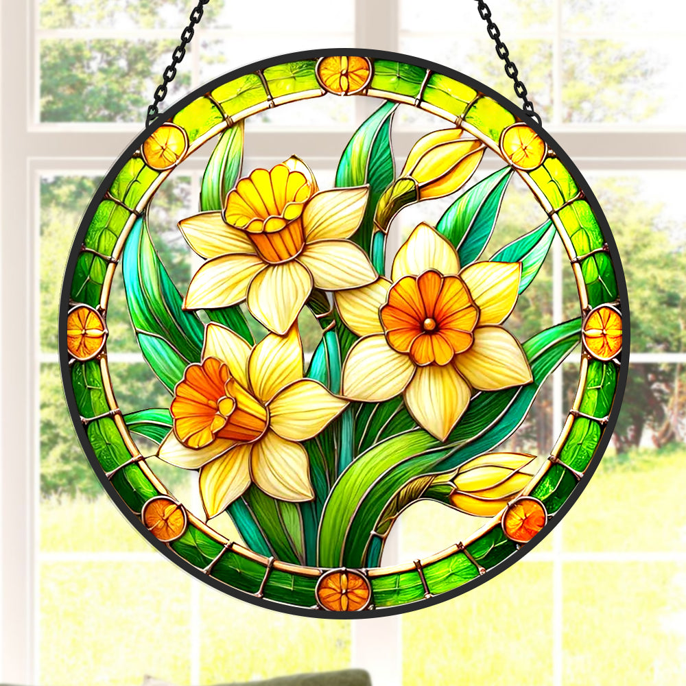 Daffodils Sun Catcher Decoration Stained Glass Window Hanging