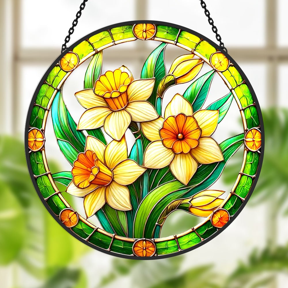 Daffodils Sun Catcher Decoration Stained Glass Window Hanging