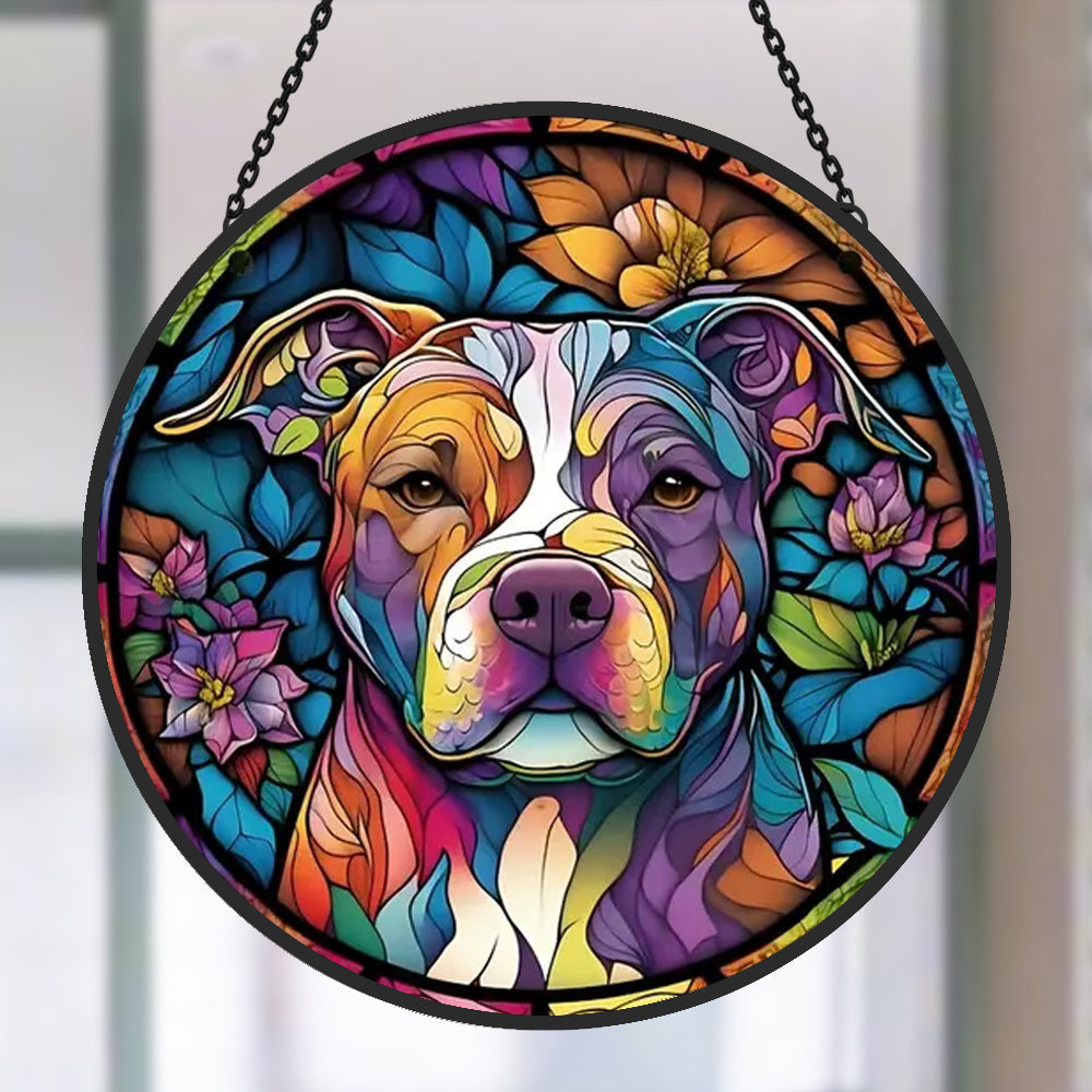 Dog Sun Catcher Decoration Stained Glass Window Hanging