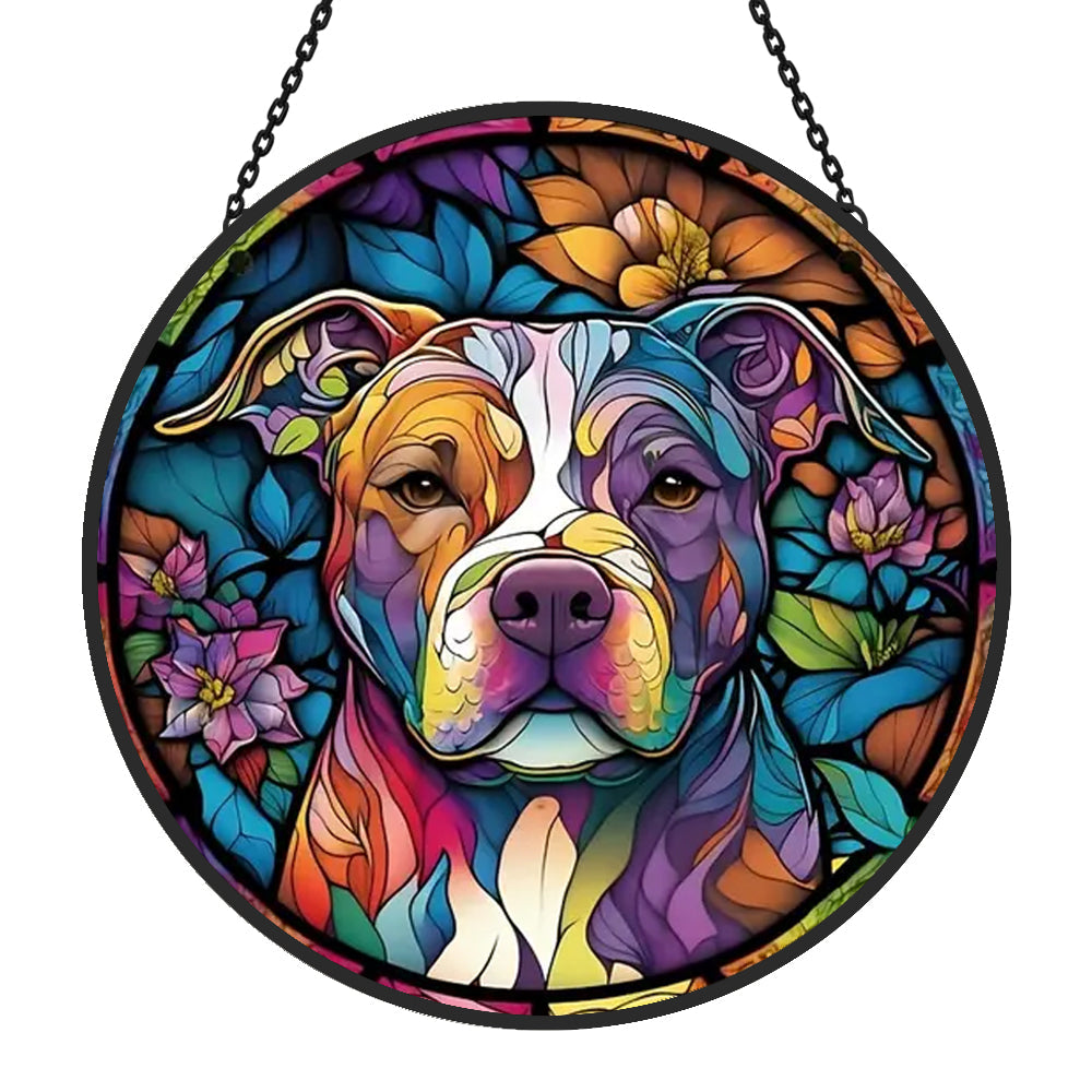 Dog Sun Catcher Decoration Stained Glass Window Hanging