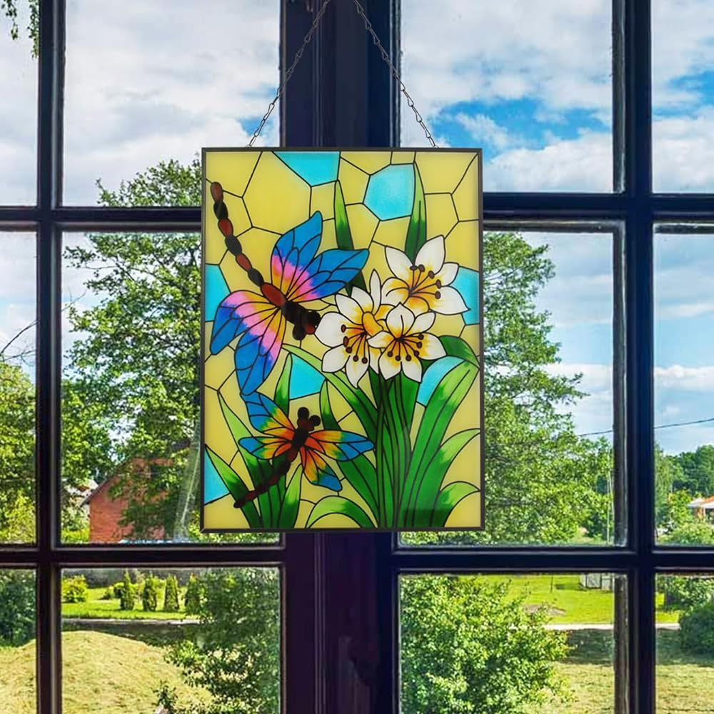 Dragonfly Sun Catcher Decoration Stained Glass Window Hanging