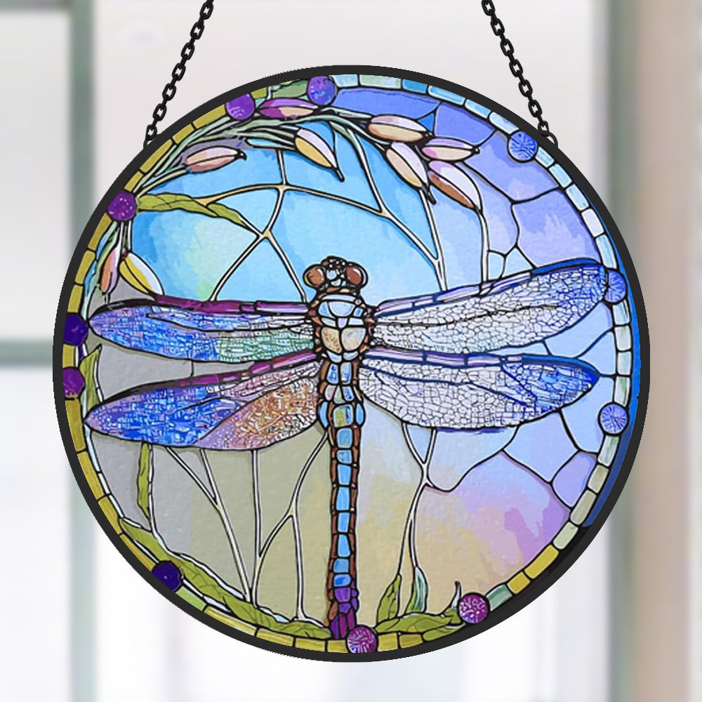 Dragonfly Sun Catcher Decoration Stained Glass Window Hanging