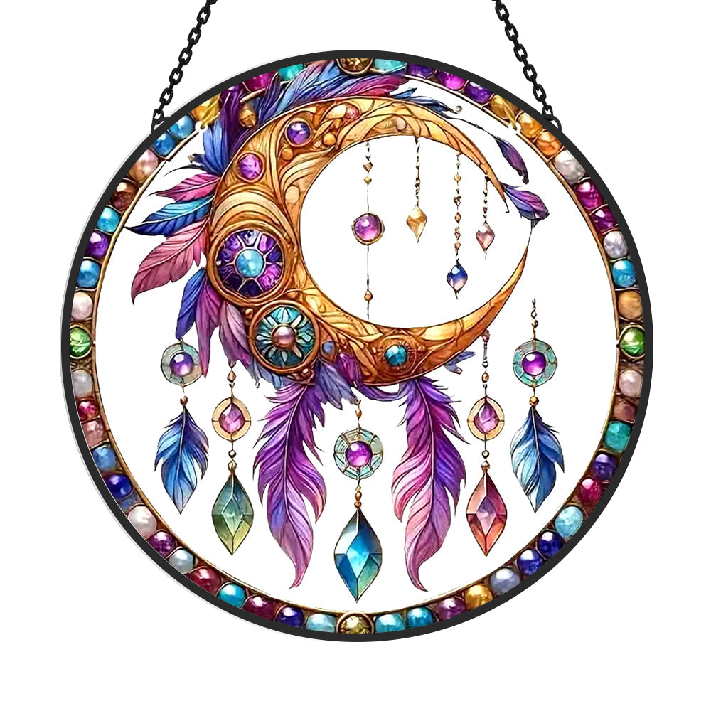 Dream Catcher Moon Sun Catcher Decoration Stained Glass Window Hanging