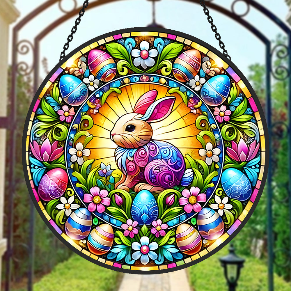 Easter Bunny Sun Catcher Decoration Stained Glass Window Hanging