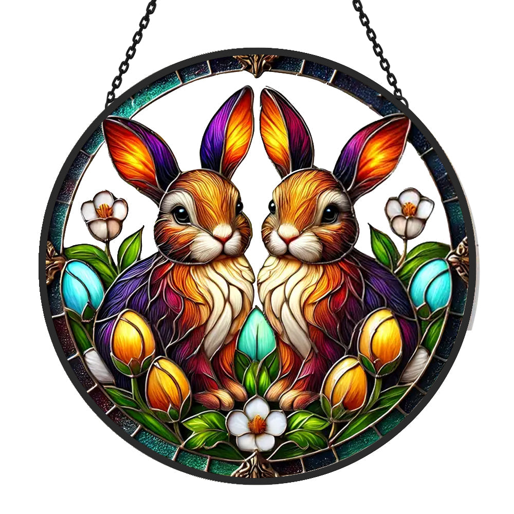 Easter Bunny Sun Catcher Decoration Stained Glass Window Hanging