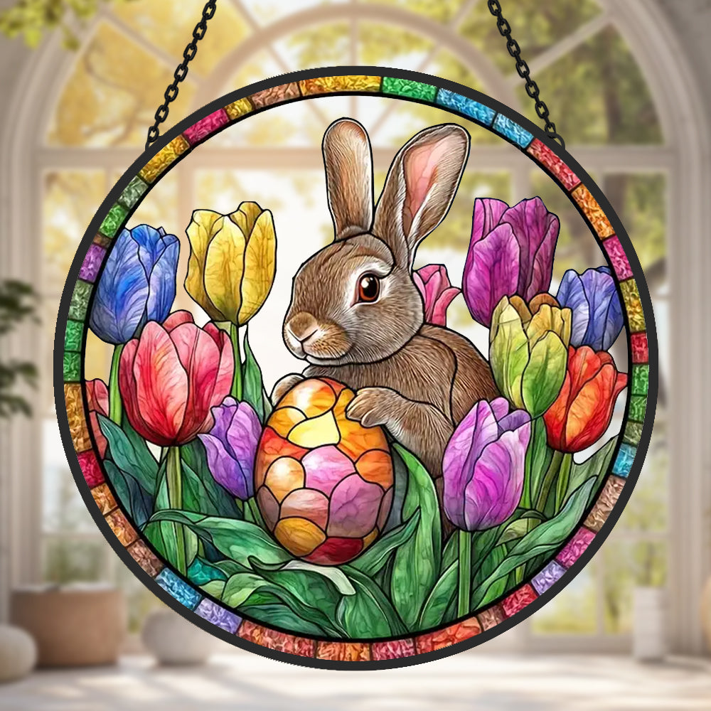 Easter Bunny Sun Catcher Decoration Stained Glass Window Hanging