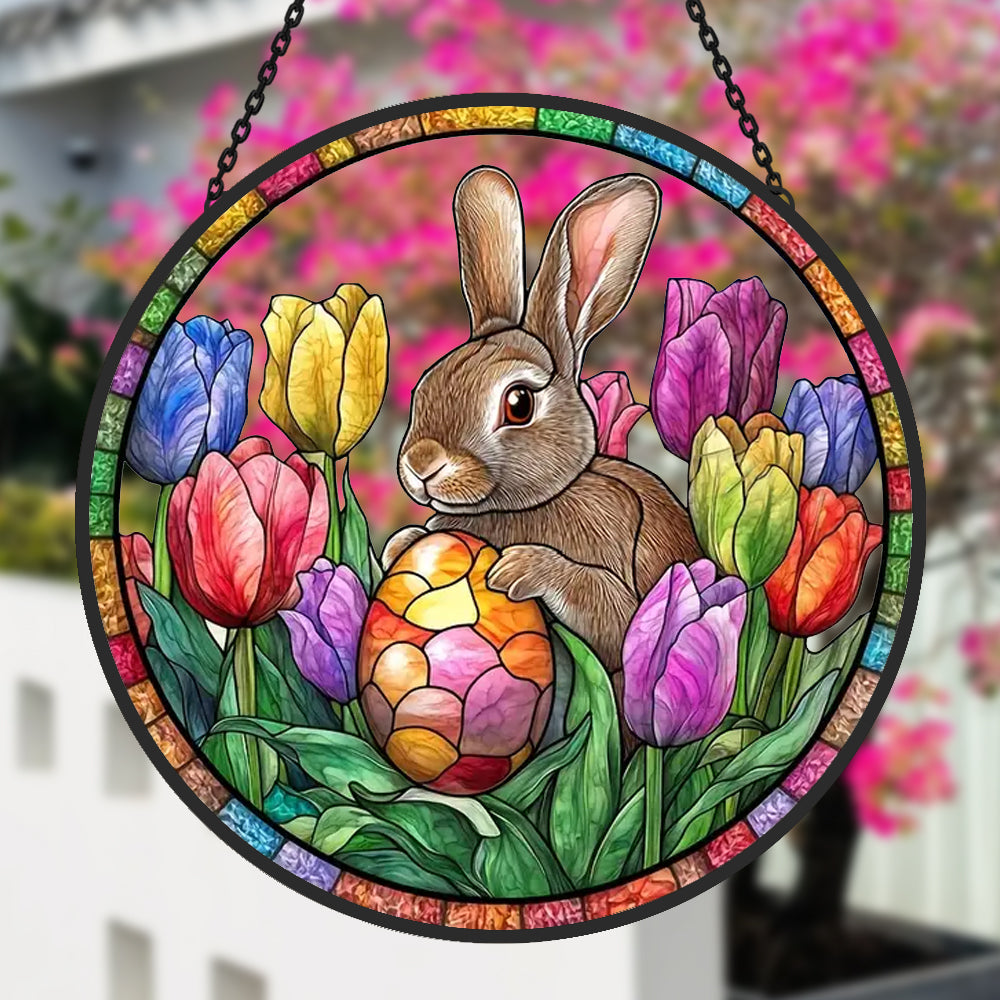 Easter Bunny Sun Catcher Decoration Stained Glass Window Hanging