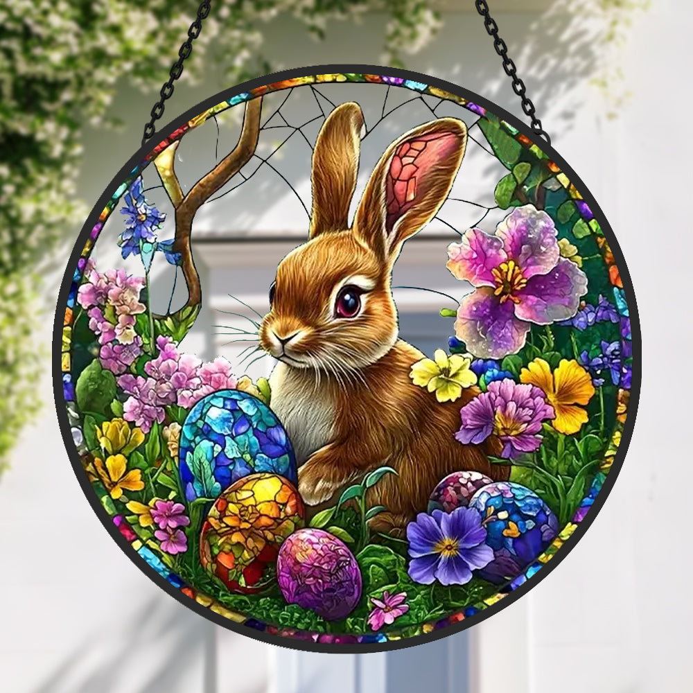 Easter Bunny Sun Catcher Decoration Stained Glass Window Hanging