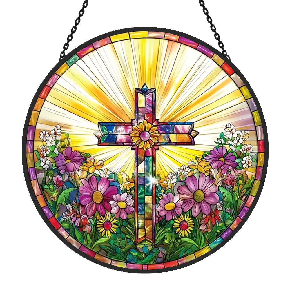 Easter Cross Sun Catcher Decoration Stained Glass Window Hanging
