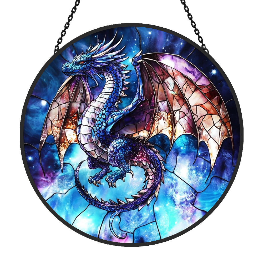 Flying Dragon Sun Catcher Decoration Stained Glass Window Hanging