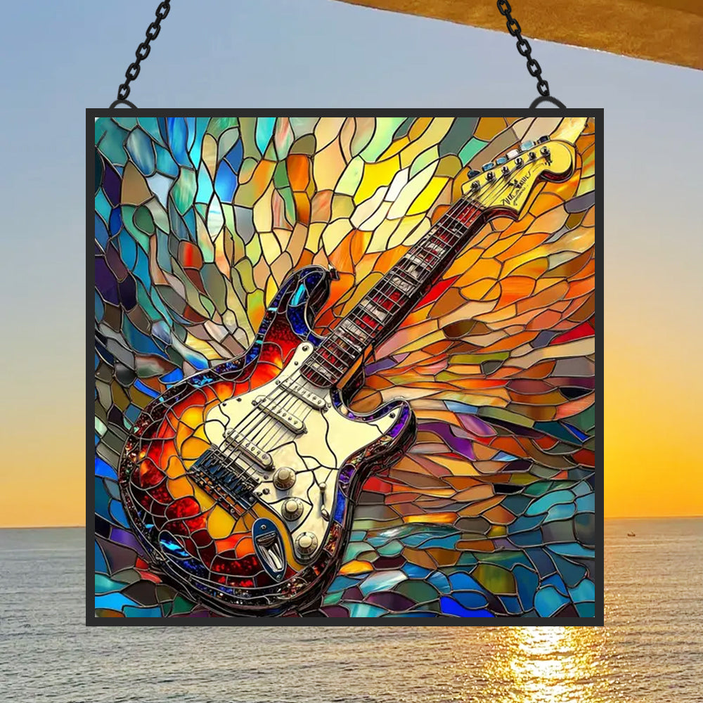 Guitar Sun Catcher Decoration Stained Glass Window Hanging
