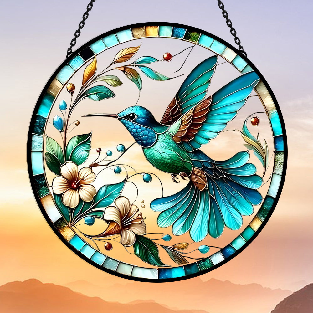 Hummingbird Sun Catcher Decoration Stained Glass Window Hanging